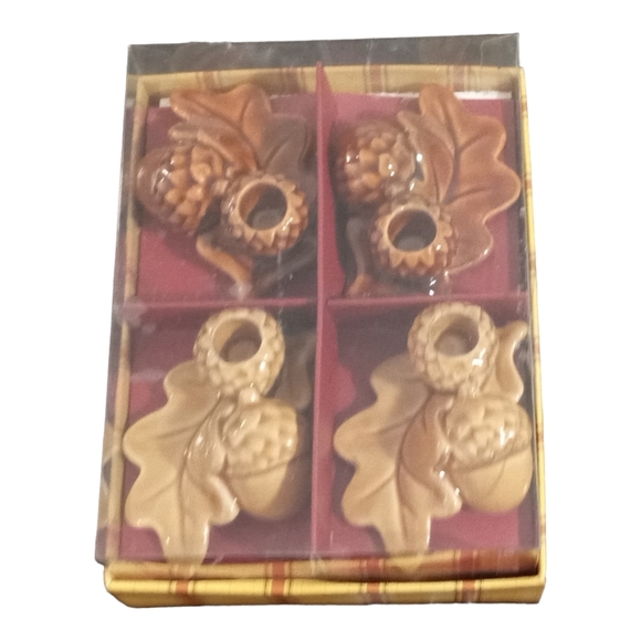 Williams Sonoma Acorn Taper Holders Oak Leaf Fall Autumn Set of 4 - Picture 3 of 10